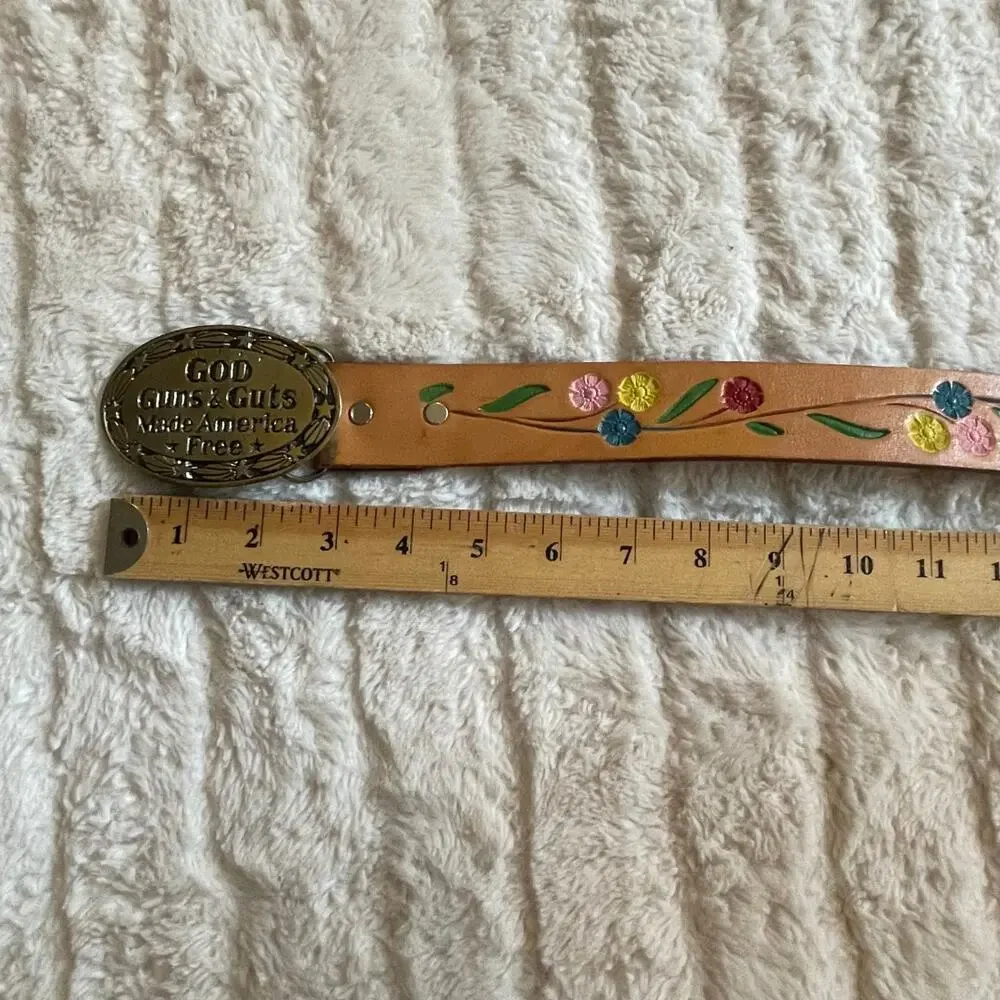 GREAT AMERICAN BUCKLE CO belt floral leather 34 looper vintage leather